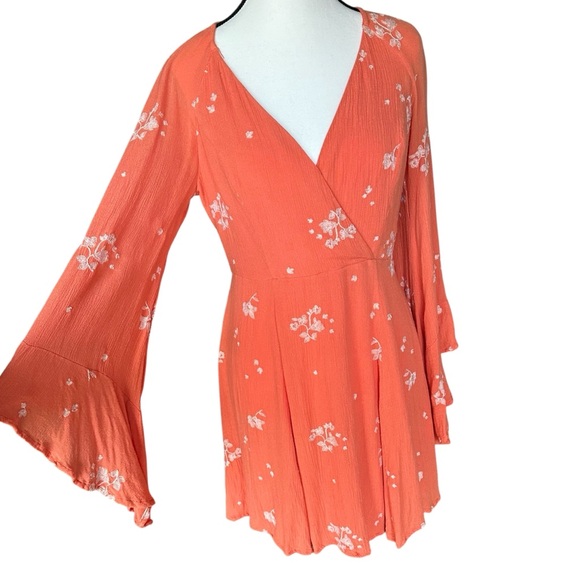Free People Jasmine Floral Embroidered Bell Sleeve Mini Dress - Orange - 8 - Picture 5 of 14